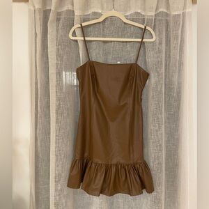 NWOT Zara Brown Vegan Leather Mini Dress
